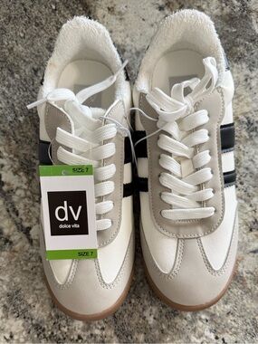 Dolce Vita White, Black & Tan Lace-Up Athletic Sneaker